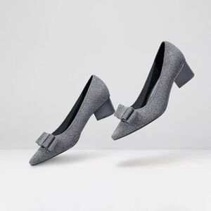 Chic Gray Women's Heels with Bow Detail